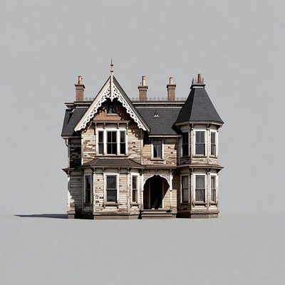 Victorian House on Gray Background