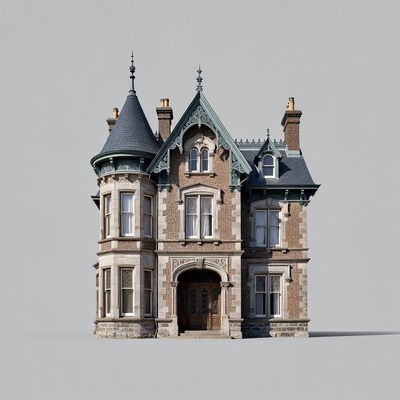 Victorian House on Gray Background