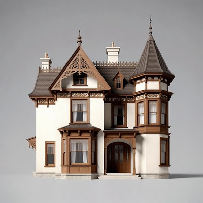 Victorian Mansion on Gray Background