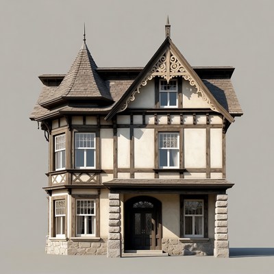Victorian House on Gray Background