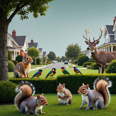 Squirrels Rabbits Deer Birds Suburban Street