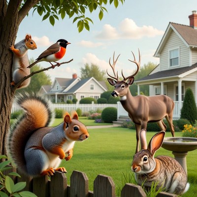 Animals at backyard birdbath