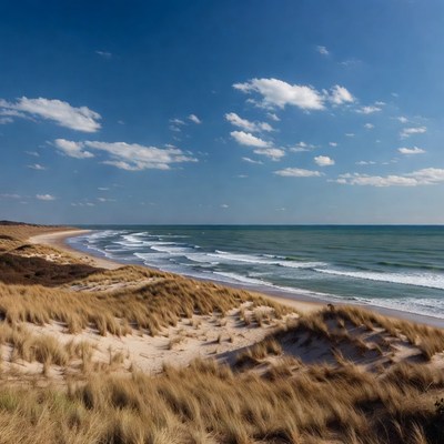 Sandy Beach with Dunes and Ocean Waves