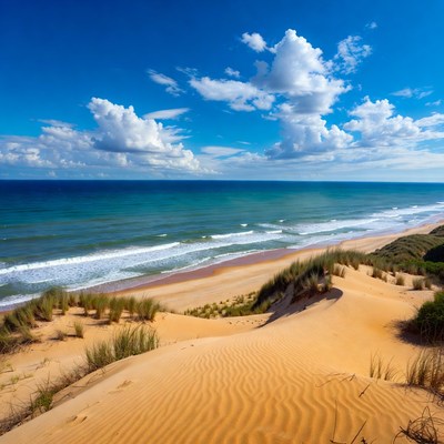 Sandy Beach Dunes and Ocean Horizon