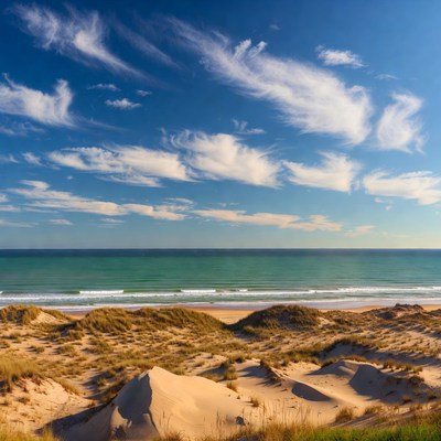 Sandy beach dunes with ocean