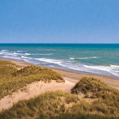 Sandy Beach with Dunes and Ocean Waves