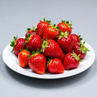 Fresh Strawberries on White Plate