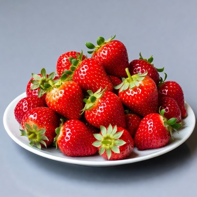 Fresh Strawberries on White Plate