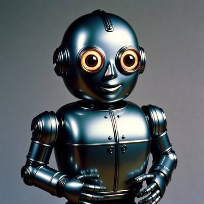 Shiny blue robot with glowing eyes