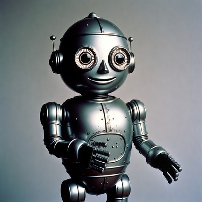 Cute silver robot standing