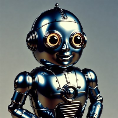 Cute blue robot with big eyes