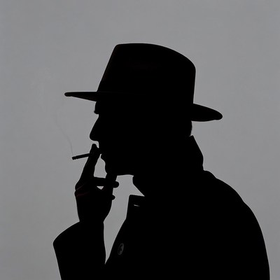 Man silhouette smoking cigarette in fedora