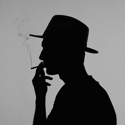 Man silhouette smoking cigarette in fedora