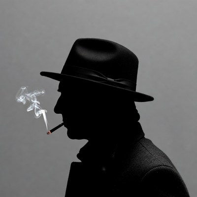 Man smoking cigarette in fedora silhouette