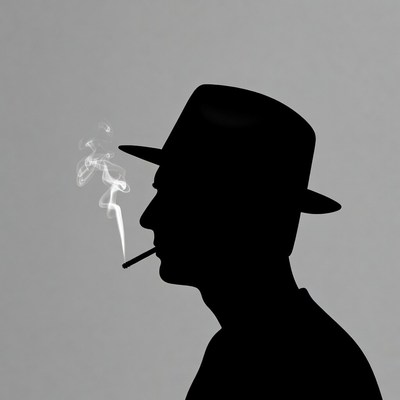 Man silhouette smoking cigarette in fedora