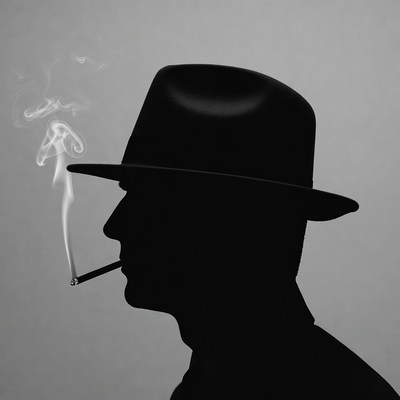 Man silhouette smoking cigarette in fedora