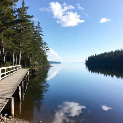 White Wooden Pier on Calm Lake