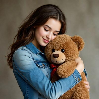 Young woman hugging teddy bear