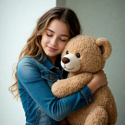 Girl hugging teddy bear