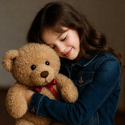 Girl hugging teddy bear