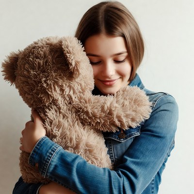 Girl hugging teddy bear