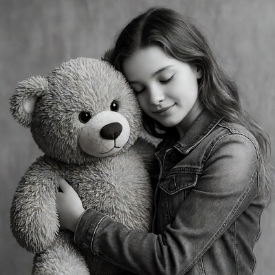 Girl hugging teddy bear