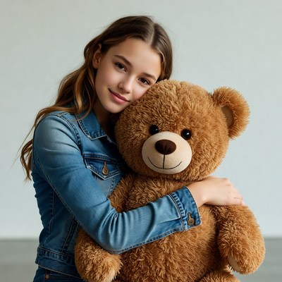 Girl hugging teddy bear