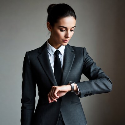 Woman checking watch in suit