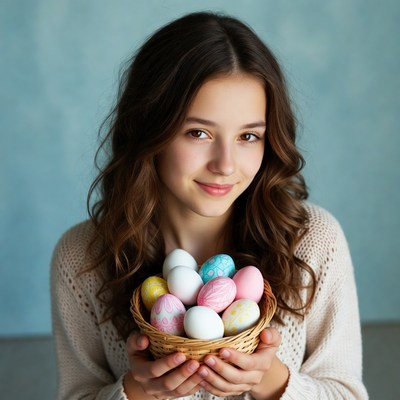 Girl holding colorful Easter eggs