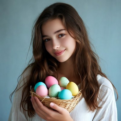 Girl holding colorful Easter eggs