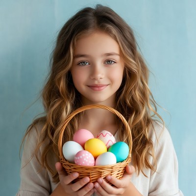 Girl holding Easter eggs basket
