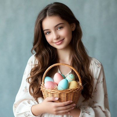 Girl holding Easter eggs basket