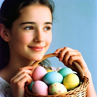 Girl holding Easter basket eggs