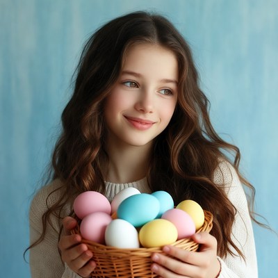 Girl holding colorful Easter eggs
