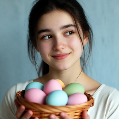 Girl holding colorful Easter eggs