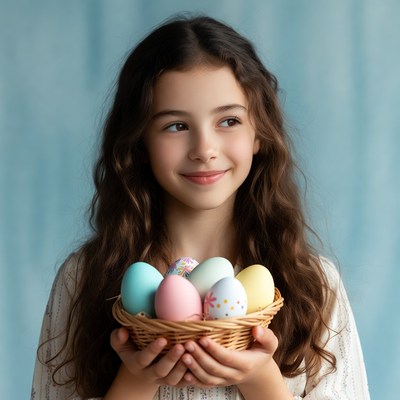Girl holding colorful Easter eggs