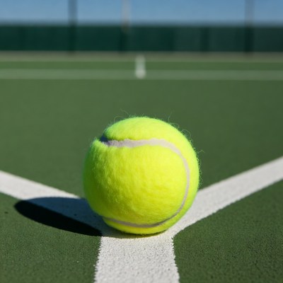 Tennis Ball on Court Lines