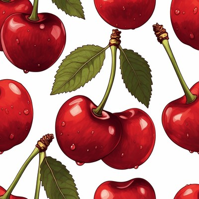 Red Cherries with Leaves Pattern