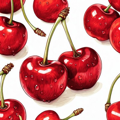 Red Cherries Seamless Pattern