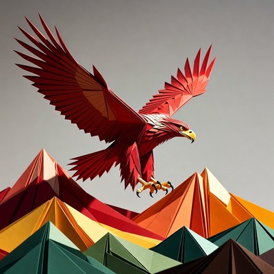Red Paper Eagle Over Mountains