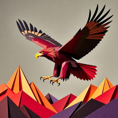Red Eagle Flying Over Paper Mountains
