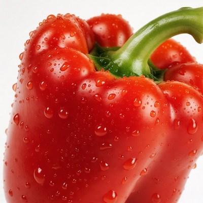 Fresh Red Bell Pepper with Water Droplets