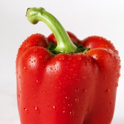 Red bell pepper with water droplets