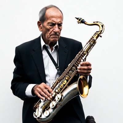 Elderly man playing saxophone