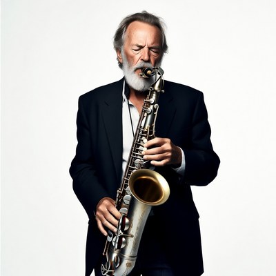 Elderly man playing saxophone
