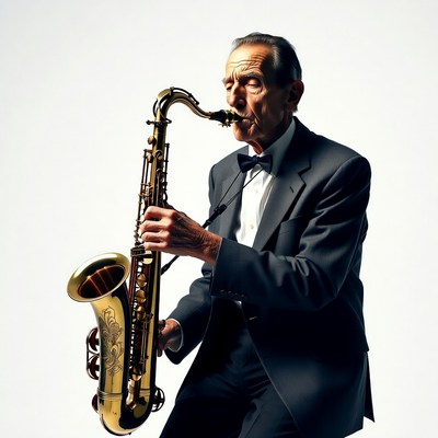 Elderly man playing saxophone
