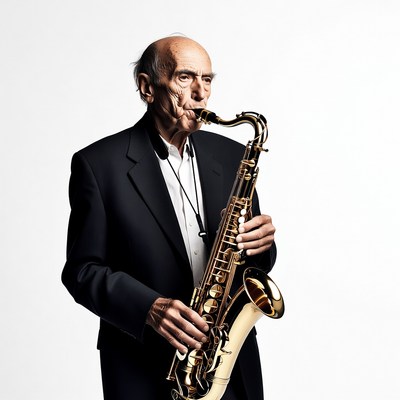 Elderly man playing saxophone