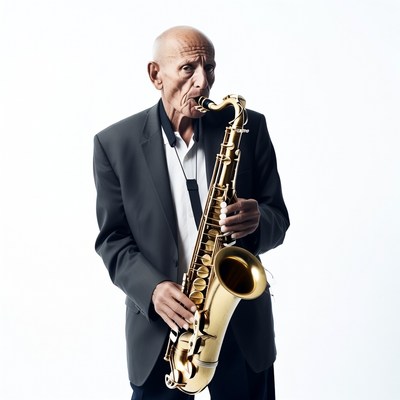 Elderly man playing saxophone