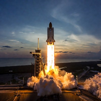 Space Shuttle Launching at Sunset
