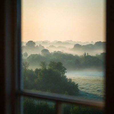 Forest and River Fog Through Window